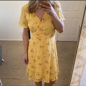 Yellow floral wrap dress